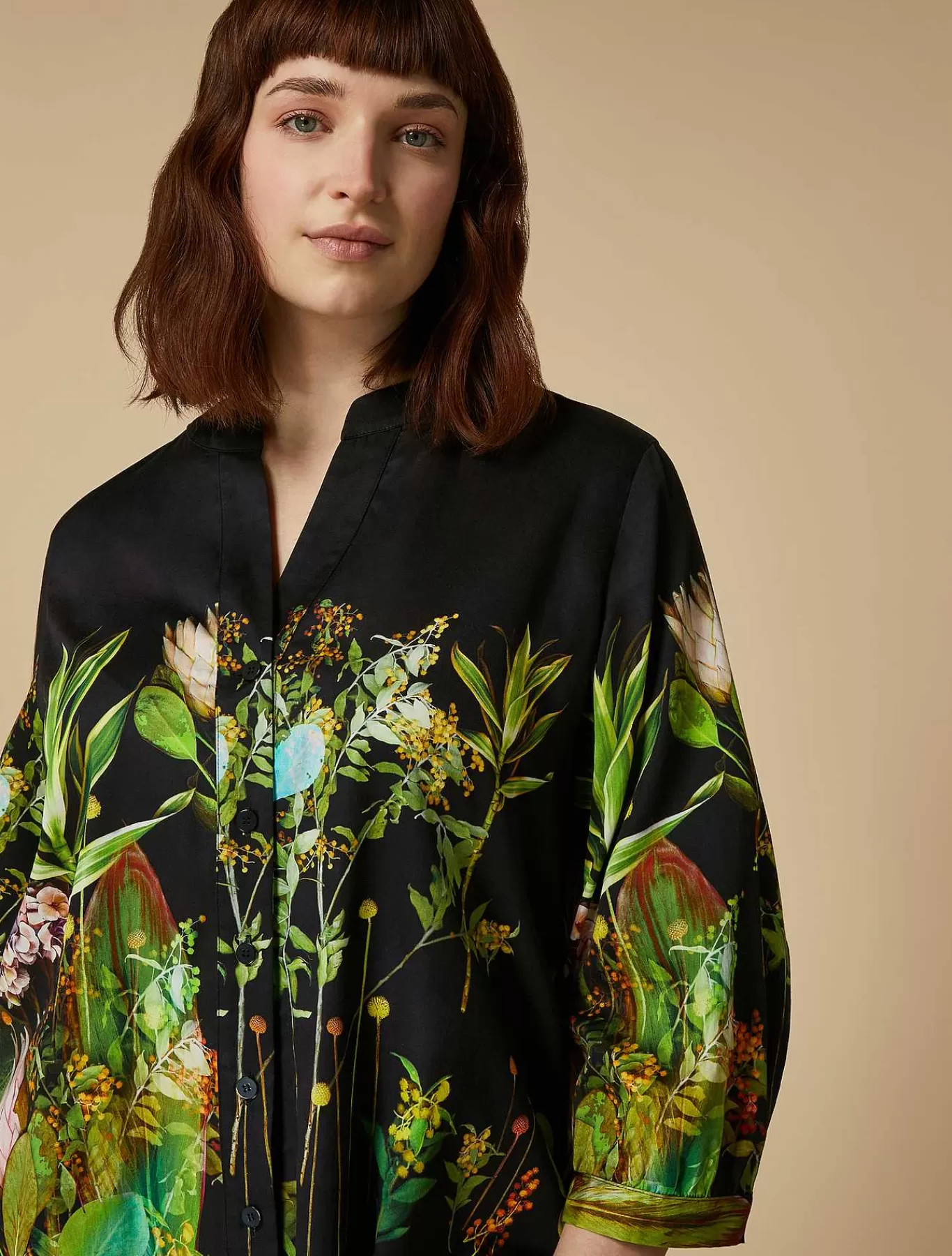 Best Sale Tunique En Satin Imprime Femmes Blouses Et Chemises