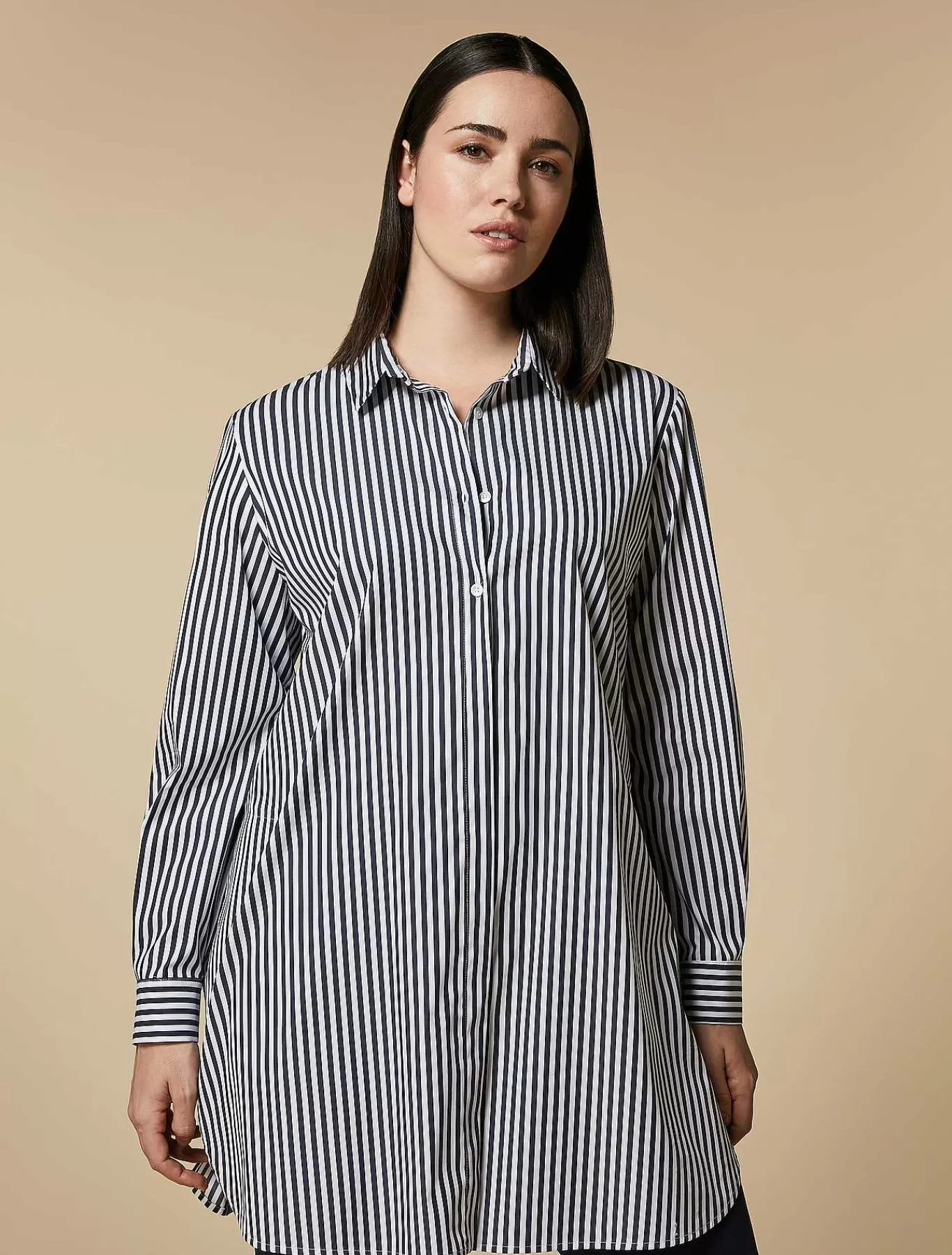 Store Tunique En Serge Raye Femmes Blouses Et Chemises